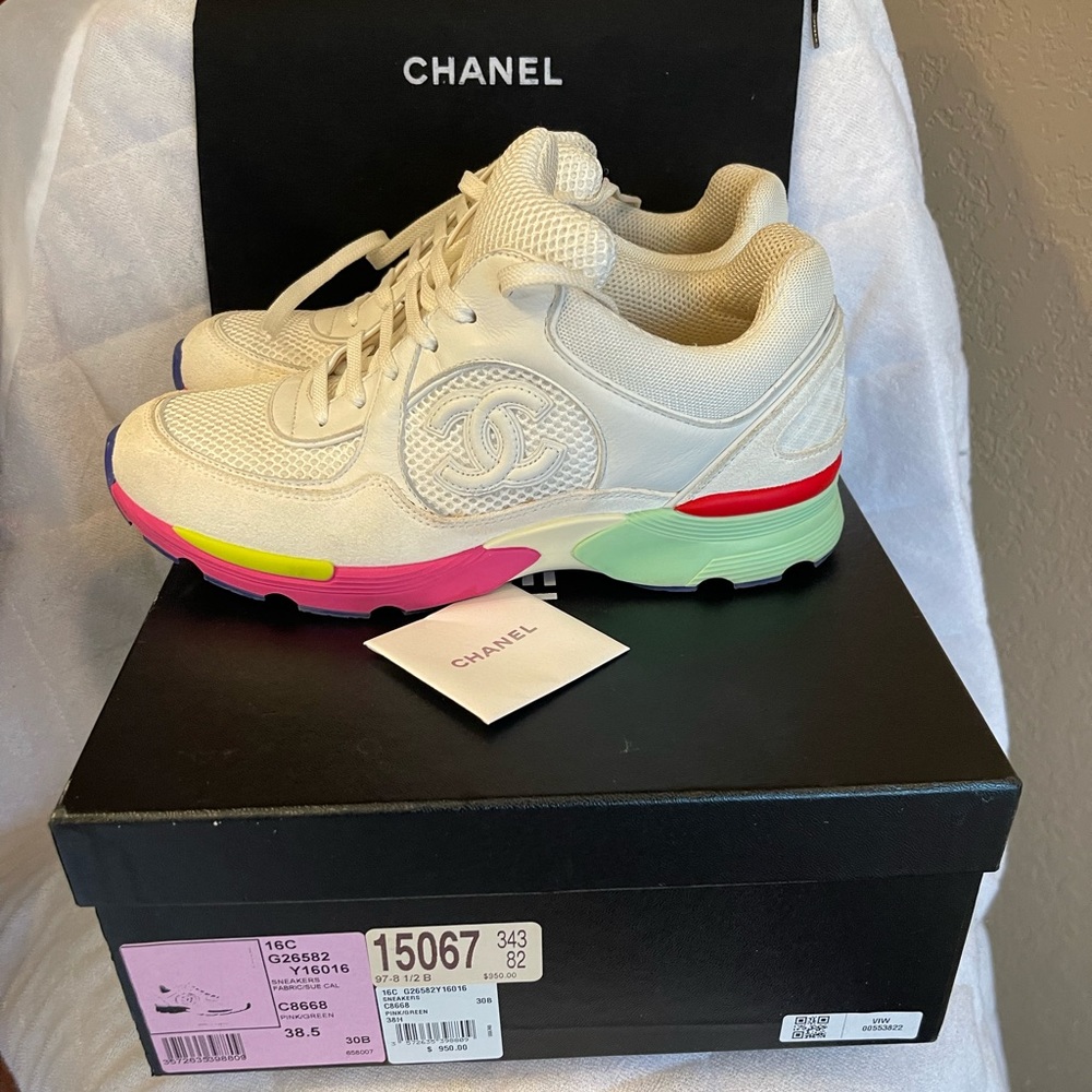 CHANEL Cream Multi-Color Sneakers